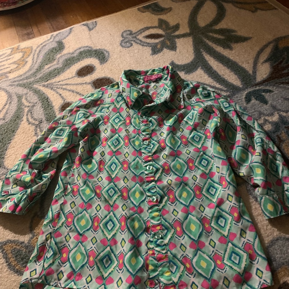 Colorful Geometric Kids Button Down Shirt with open sleeves